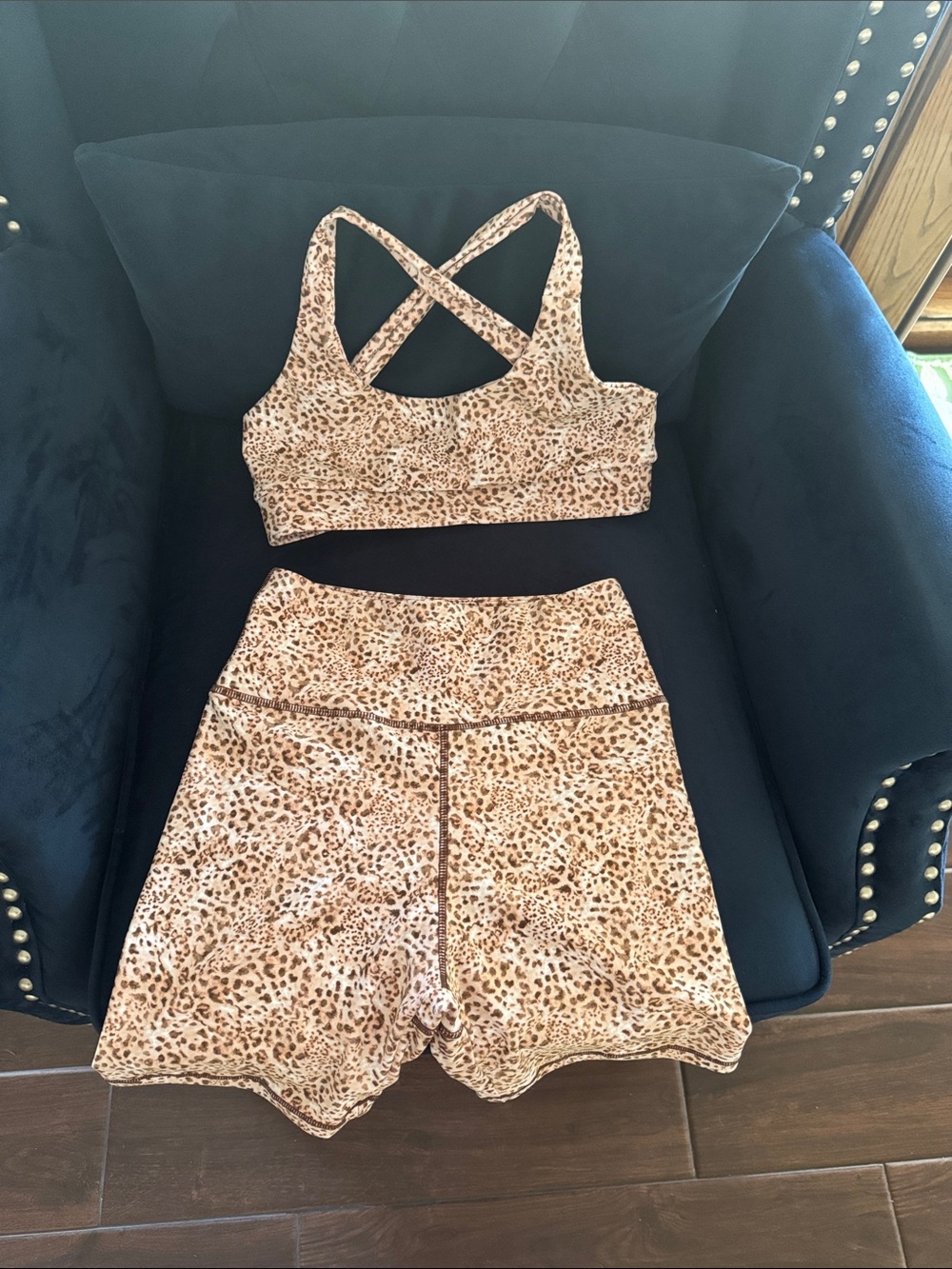 Kulani Kinis Leopard Print Active Set - Sports Bra & High-Waist Shorts